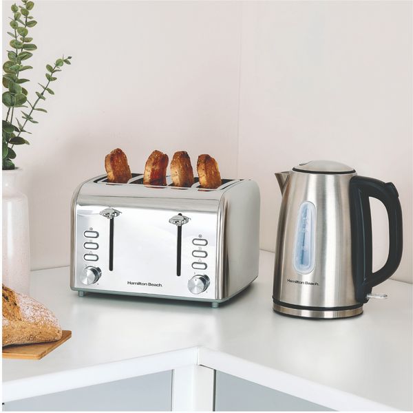 Hamilton Beach Rise Kettle and 4 Slice Toaster Bundle Brushed