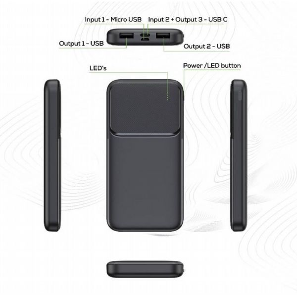 Rock Go Power 10,000 mAh Power Bank, Black