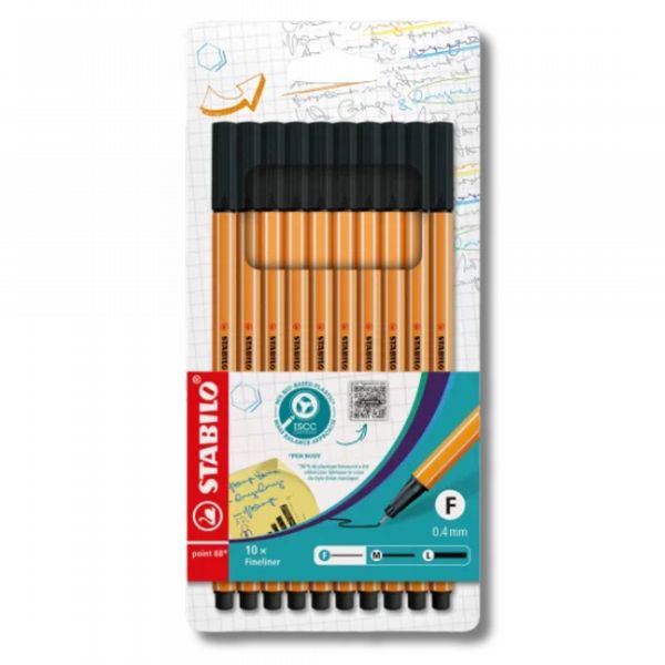 Stabilo Point 88 Fineliner Pen Black 88/46 - Pack of 10