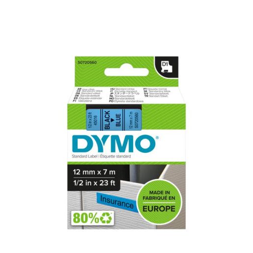 Dymo D1 Tape 12mm Black on Blue