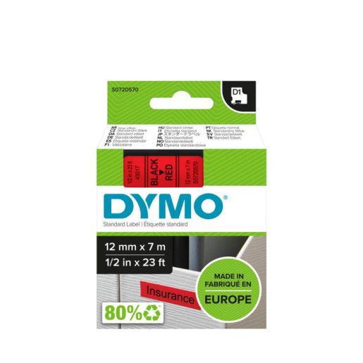 Dymo D1 Tape 12mm Black on Red
