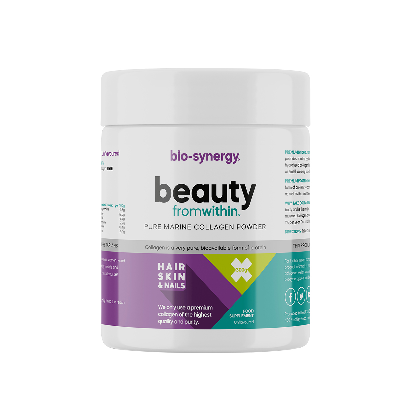 Bio-Synergy Beauty from Within® Pure Marine Collagen Powder For Hair Skin & Nails (300g Powder)
